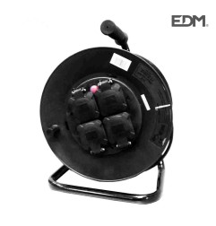 Enrollacables profesional con protector termico 3 x1,5mm 50mts 4 tomas (con tapas)  edm