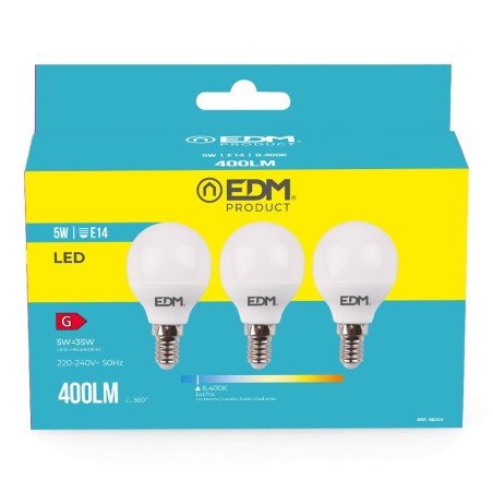 KIT 3 BOMBILLAS LED E14 5W 400LM 6400K LUZ FRIA