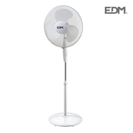 Ventilador de pie con base circular blanco 45w  ø aspas 40cm altura regulable 110-130 cm edm