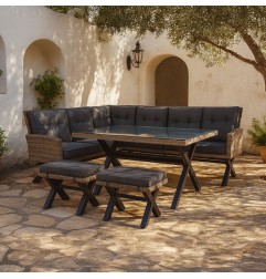 SET CONJUNTO RATÁN 2 SOFAS + 2 PUFS + MESA