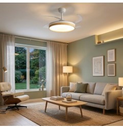 VENTILADOR TECHO ARO MADERA ASPAS PLEGABLES 30W LED