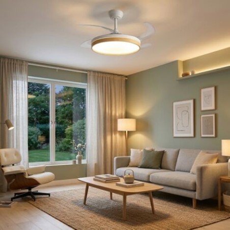 VENTILADOR TECHO ARO MADERA ASPAS PLEGABLES 30W LED