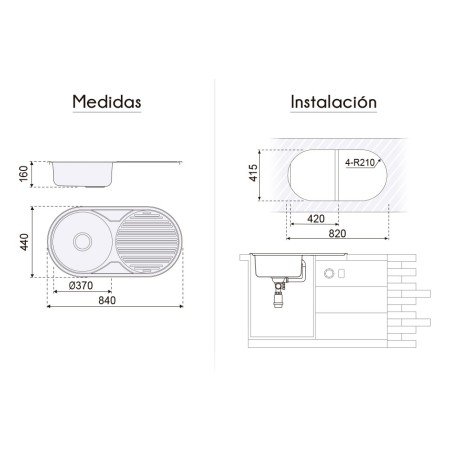 FREGADERO LONDRES 840X440MM PLASTIMODUL