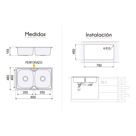 FREGADERO DUBLIN 800X480MM PLASTIMODUL