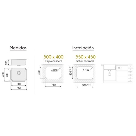 FREGADERO ROMA NEGRO ARENADO 500X400MM PLASTIMODUL