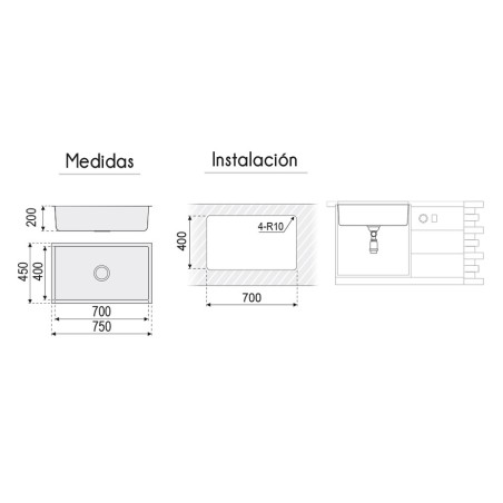 FREGADERO OMEGA 750X450MM PLASTIMODUL