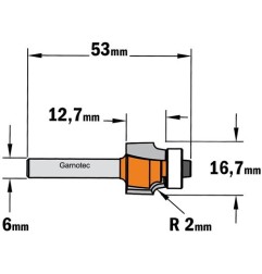 FRESA RADIO CONCAVO C/RODILLO I12.7 D16.7 MANGO 6MM