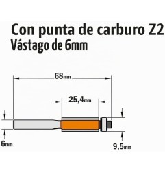 FRESA PARA REFUNDIR CON RODILLO 9.5X25.4MM MANGO 6MM